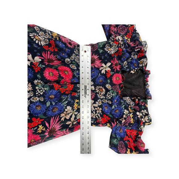 AQUA Floral Print Smocked Midi Dress M Red Ruffles Romantic Whimsical V Neck 404 - Picture 9 of 9